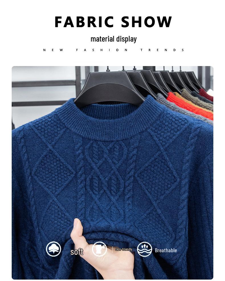 Men's Winter Jacquard Knit Sweater - Thick, Warm, Half-High Collar, Fashionable for All Ages