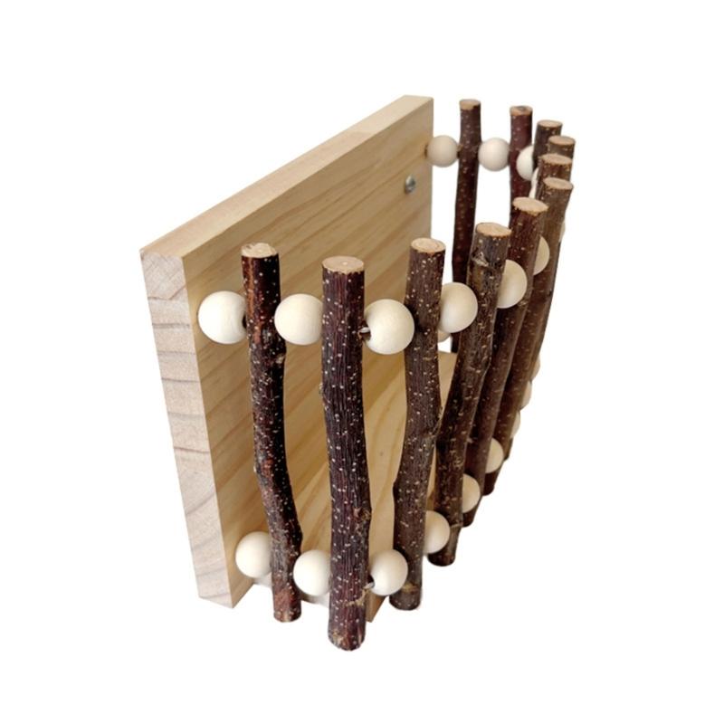 

Hanging Wood Hays Rack for Hamsters With 2 Hook Chewable Feeding Shelf for Dentals Health 1