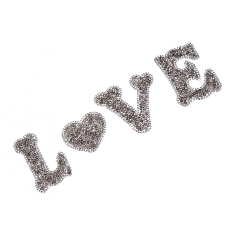 LOVE Heart Rhinestone Patch Appliques Iron On Bags Clothes Decorative
