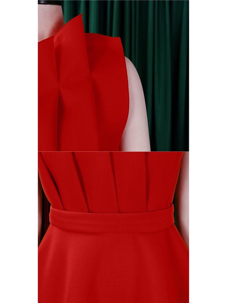 Plus Size Women's One-Shoulder Ruffle High-Waisted Evening Gown Dress