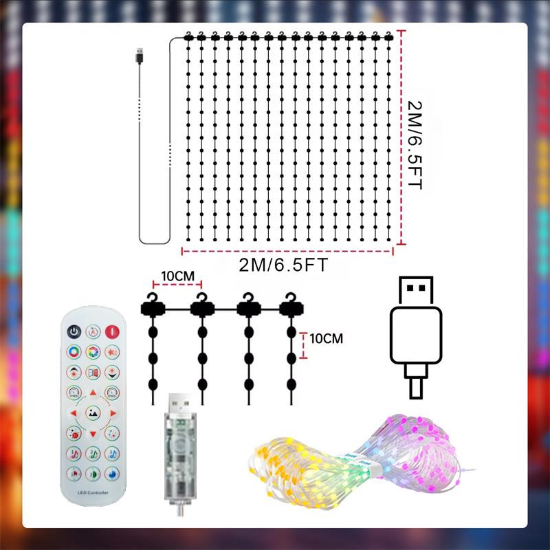 

Smart RGB Curtain Lights LED Fairy Lights DIY Colors Pattern Text Music Sync Timer App Control for Bedroom Outdoor Party Decor RGB Curtain Light&USB