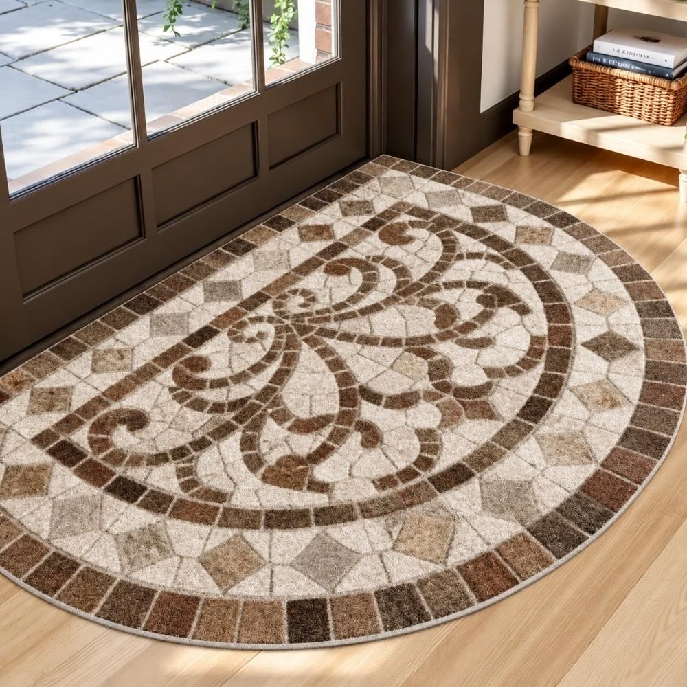 Absorbent Half Round Door Mat Anti-Slip Entry Mat Carpet Retro Semi Circular Doormat Household Use