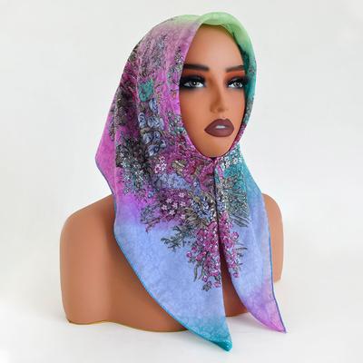 Women Scarf Handkerchief Ethnic Retro Colorful Floral Pattern Head Scarves Bandana Muslim Headband Turban Hair Foulard