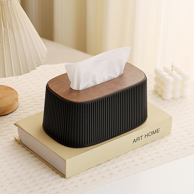Cute Cream Tissue Box Cover with Auto Lift Spring,with Wooden Lid,Facial Tissue Dispenser for Bathroom, Bedroom, Living Room