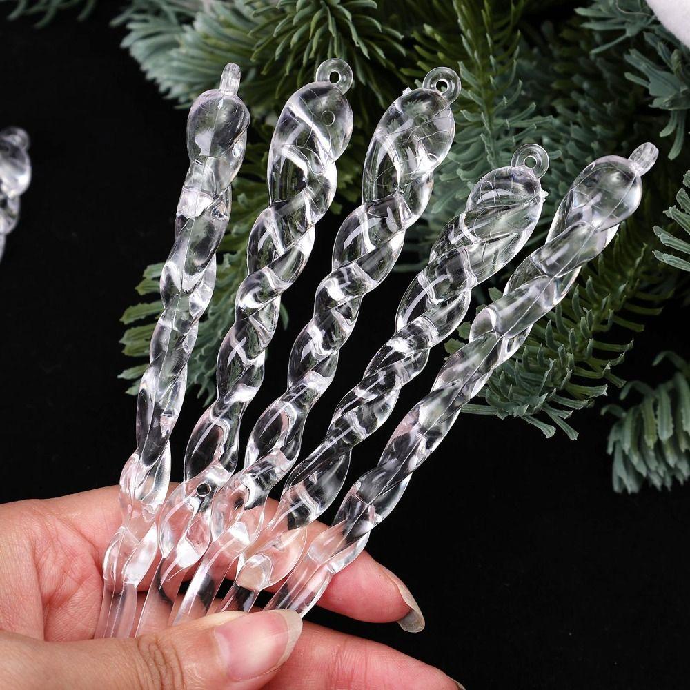 12Pcs Threaded Top Christmas Icicle Ornaments Clear Ice Strip Ornaments Winter Home Decoration