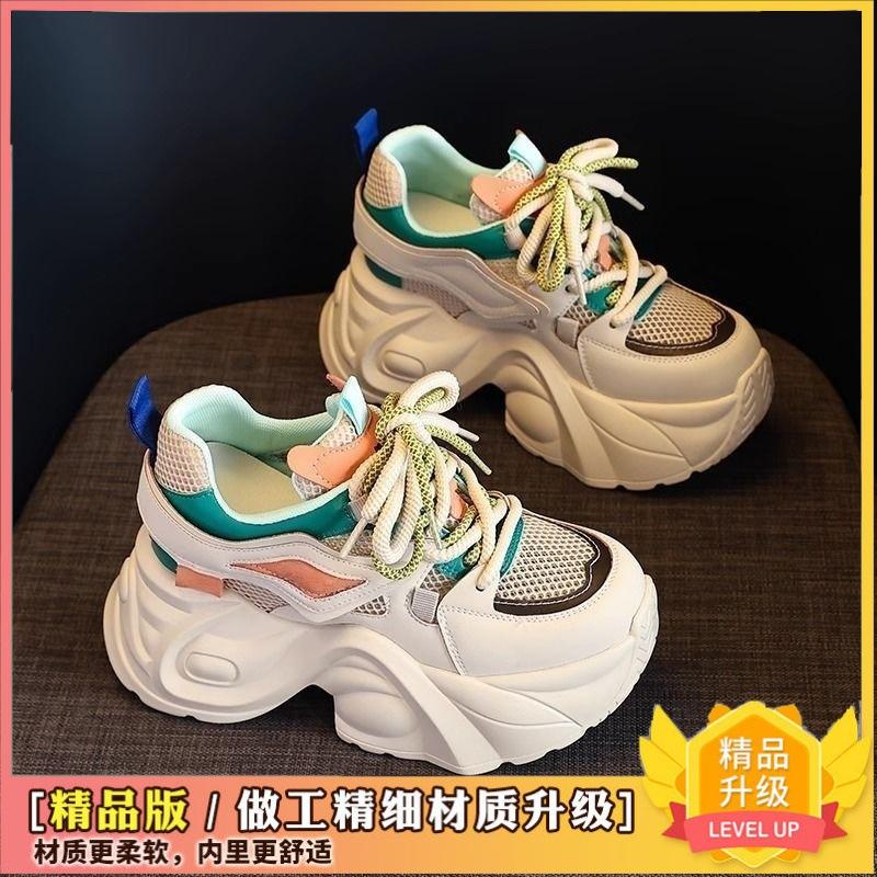 Internet celebrity dad shoes women super fire 2025 autumn new thick-soled mesh breathable sports leisure inner height increase white shoes