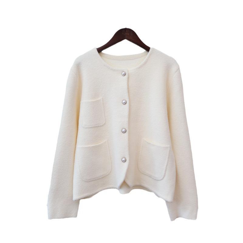 Crew neck knitted double-sided cardigan autumn and winter new loose temperament sweater jacket women