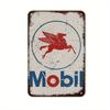 Tin Sign Mobil Logo Rustic Rust Oil Gas Station Wall Sign Decor Auto Shop Garage Cave, Any Occasion Gift