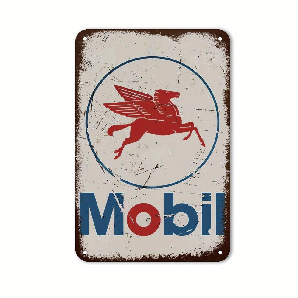 Tin Sign Mobil Logo Rustic Rust Oil Gas Station Wall Sign Decor Auto Shop Garage Cave, Any Occasion Gift