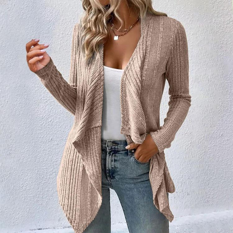 Casual Long Sleeve Open Front Solid Knit Cardigan Women's Sweater Clothing