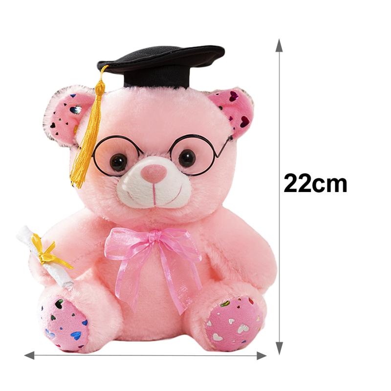 22cm Cartoon Graduation Bear Plush Doll Pink Brown White Doctor Bear Animal Stuffed Toy Home Decoration Gift Option Designed For Boys And Girls