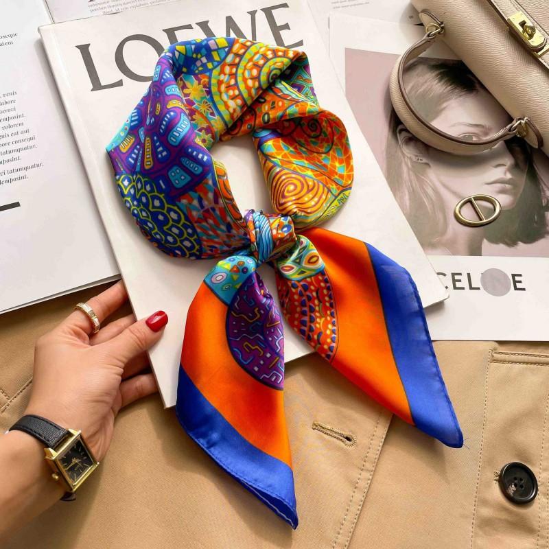 Elegant Silk-Like Square Scarf Women Korean Style Print Neck Lightweight 70x70cm Nylon Fashion Accessory
