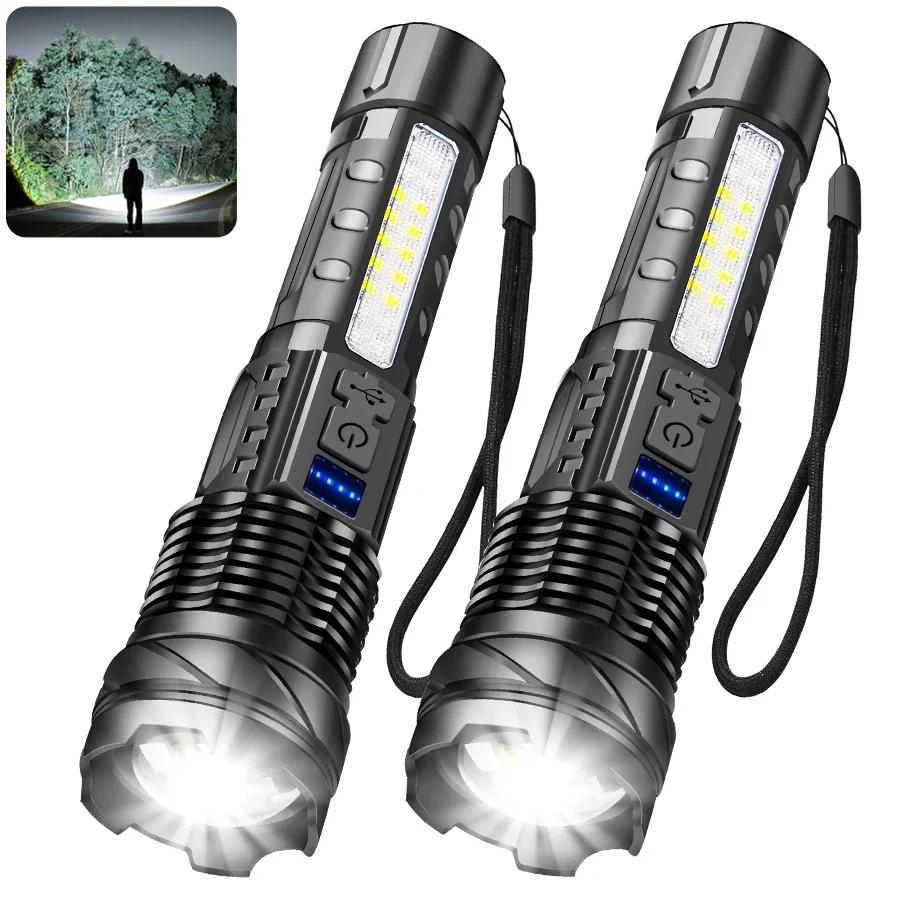 Powerful LED Flashlights Type-c Rechargeable Telescopic Zoom Tactical Torch Built-in Battery for Camping Emergency Lamp