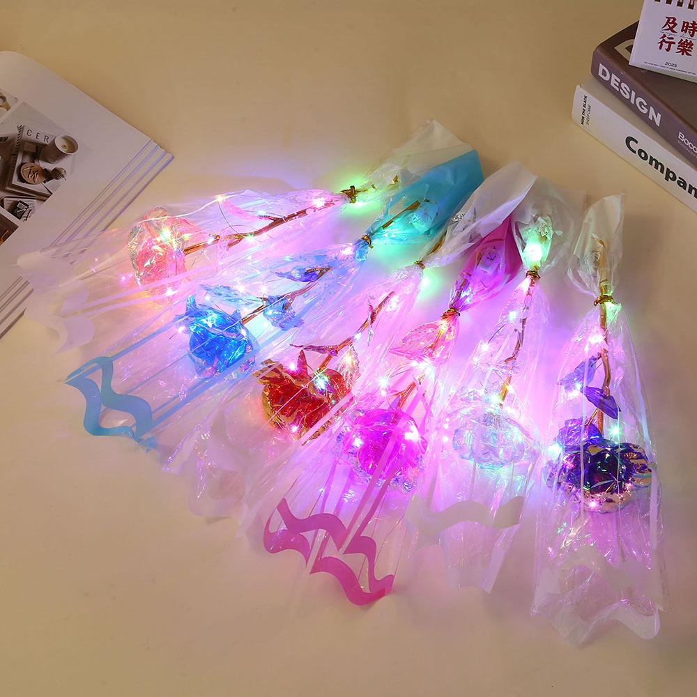 LED Goldfolienrose mit Geschenktüte Valentinstag Muttertag Lehrertag Geschenk Künstliche Blume Abschlussgeschenke für Schüler