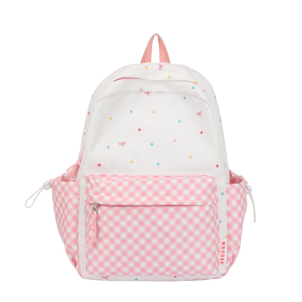 Schoolbag New Ins Cute Polka Dot Plaid Backpack, Primary and Secondary School Schoolbag, Women's Lightweight Large-capacity Travel Backpack