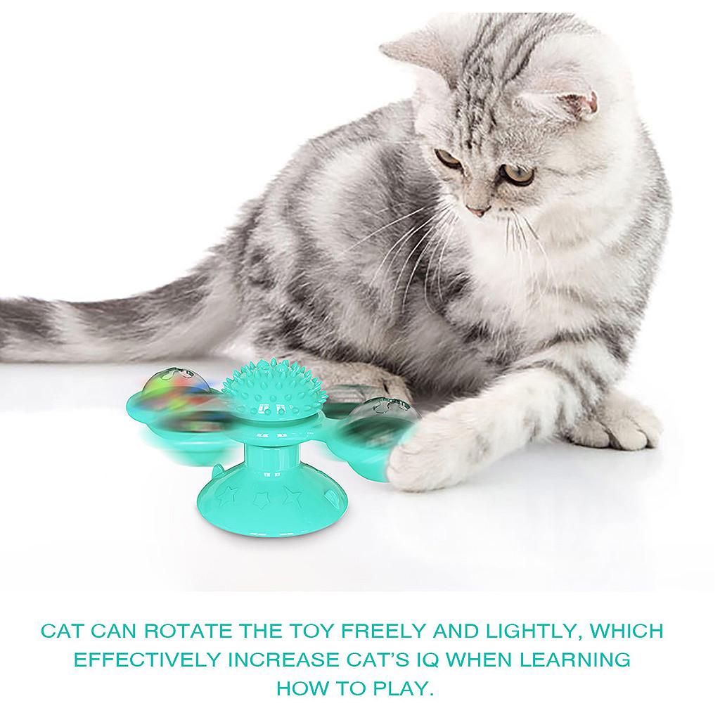 Windmill Cat Toy Turntable Teasing Pet Toy Scratching Tickle Cats Hair Brush 