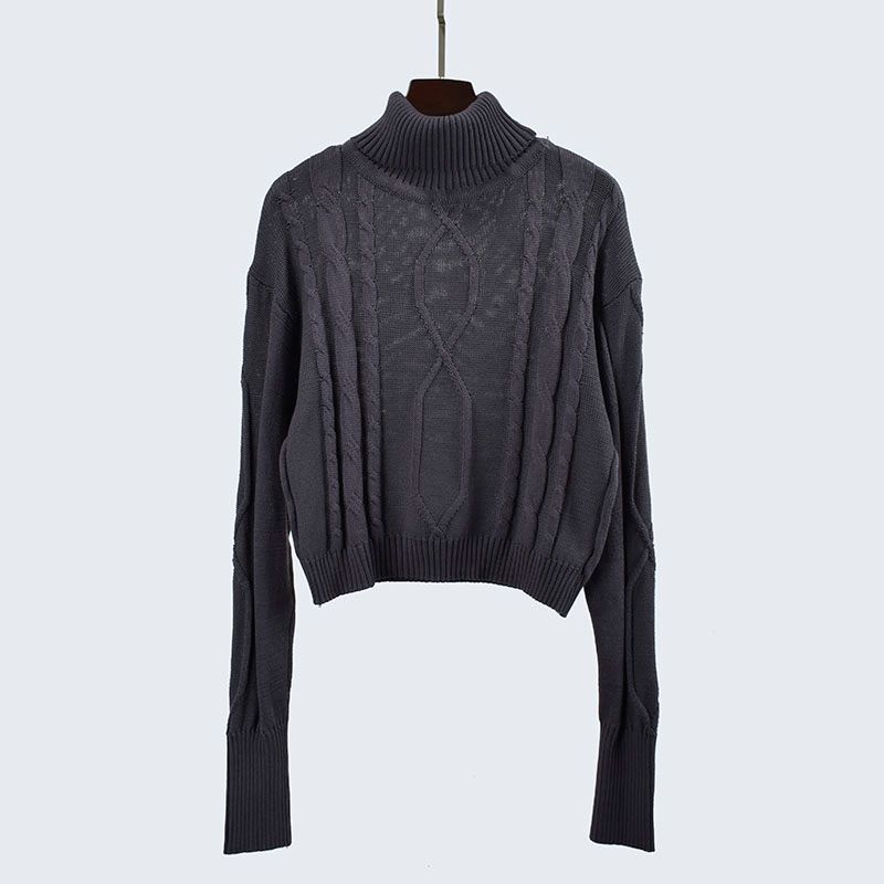 Autumn and Winter Turtleneck Short Long Sleeve Solid Knit Sweater Twist Pullover Top High Waist Bottoming Women Clothes