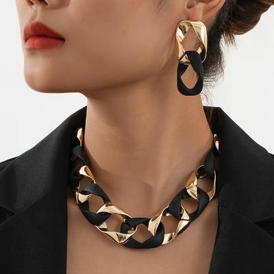 Women's Geometric Links Jewelry Set with Necklace and Earrings