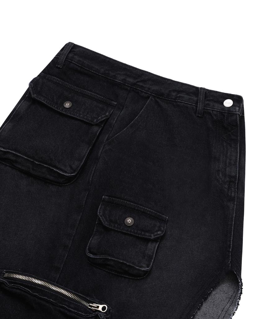Ulkin [Runway] Artificial Cargo Midi Skirt_Charcoal