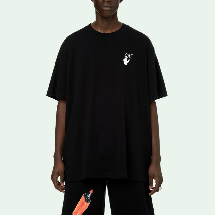 Off-White SS21 Oil Painting Arrows Print Short Sleeve T-Shirt Unisex Tops Black OMAA038F20FAB0021001