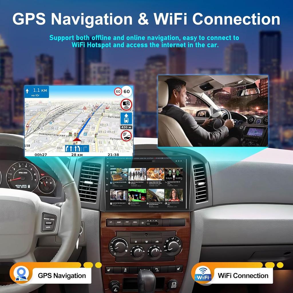 2G+64G Android 13 Car Radio for Jeep Grand Cherokee 2004-2007 with Wireless CarPlay, Android Auto, 10.1' Touch Screen, Bluetooth