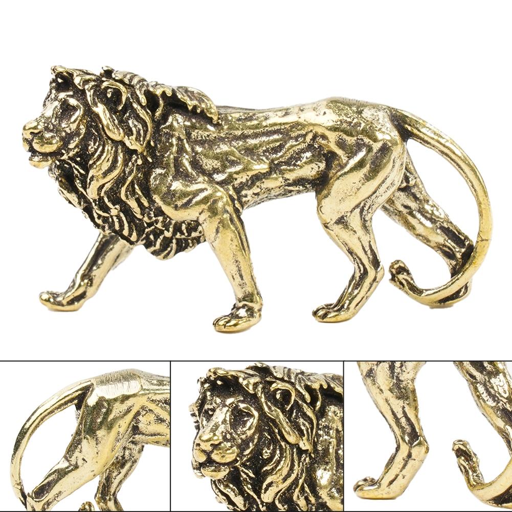 Copper Lion Ornament Miniatures Figurines Craft Desk Decoration Statue