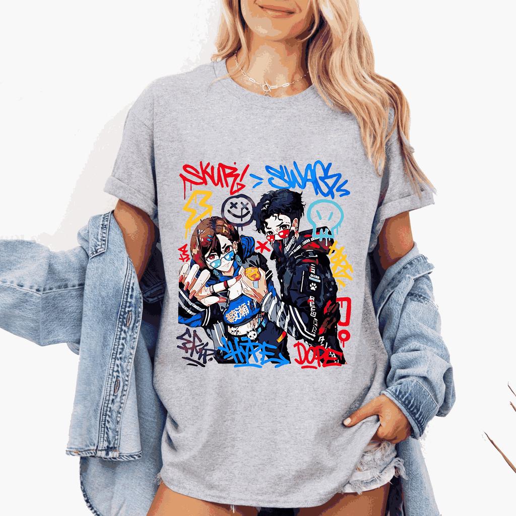 Men's Y2K Top High Street Hot Blood Anime Print Short Sleeve Cotton Round Neck T-shirt Casual Loose Street Wear Unisex