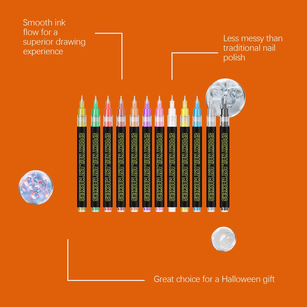 Halloween Pens 12 Pack for Nail Design and Painting