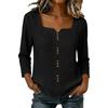 Women's V-Neck Three-Quarter Sleeve Button Down Blouse for Work in Cotton Linen