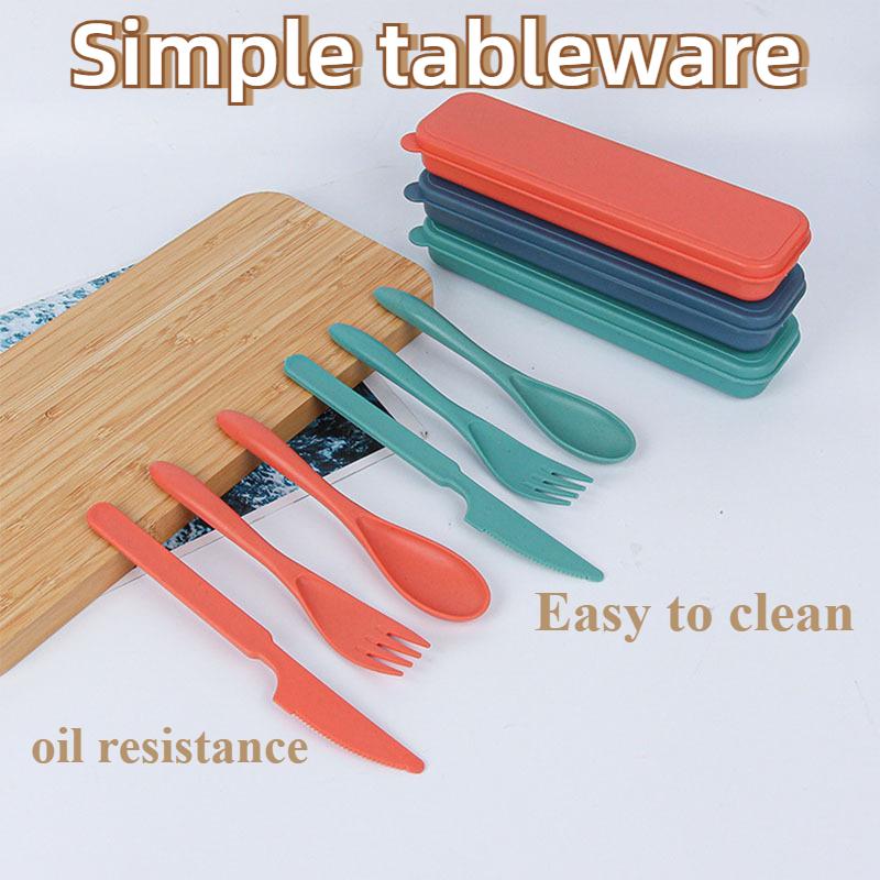 Set di stoviglie in paglia di grano da 3 pezzi, coltello, forchetta, cucchiaio, stoviglie portatili per studenti