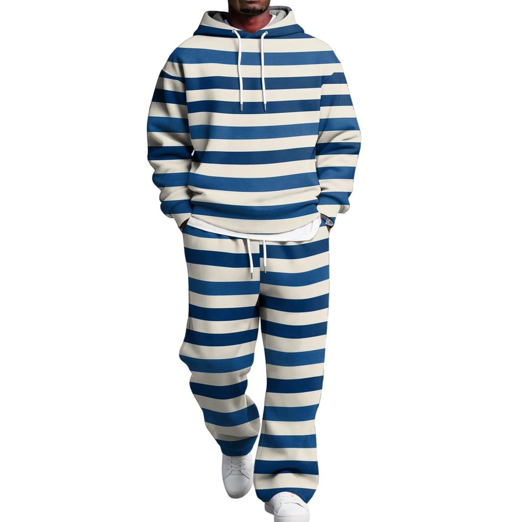 Completo casual da uomo con felpa con cappuccio a strati e pantaloni cargo con elastico in vita
