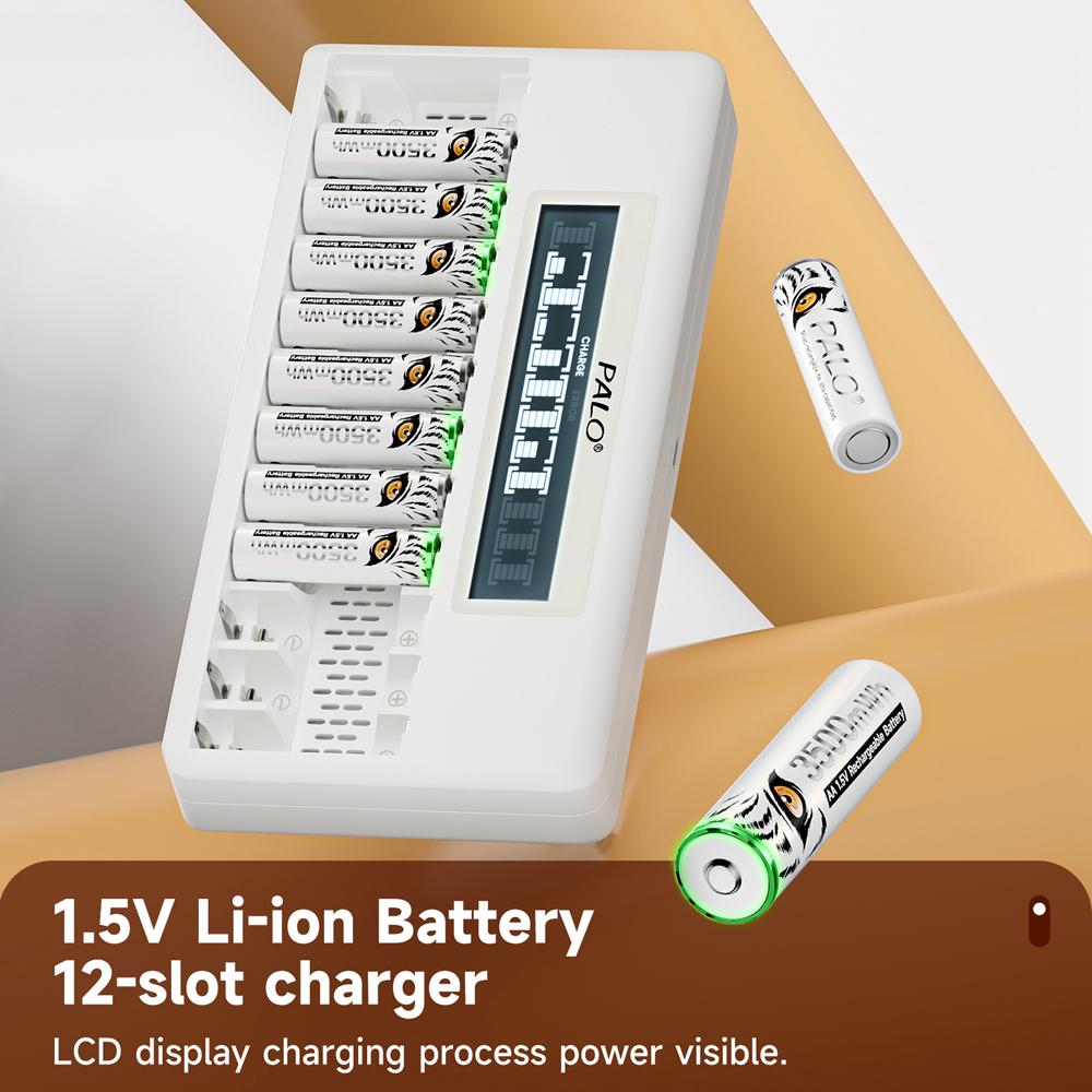 PALO 4-40 ks dobíjecích AA+AAA 1,5V Li-ion baterií 3500+1300 mWh HR6 HR03 baterie s 12 sloty LCD USB 1,5V Li-ion nabíječka baterií
