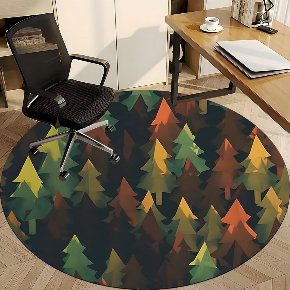 1pc Forest Trees Office Round Area Rug, Indoor Mat Suitable For Office, Under Office Chairs Bedroom Living Room Home Decor, Room Deco
