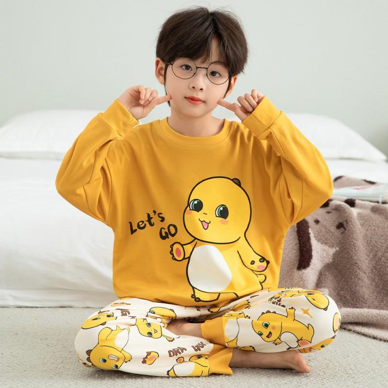 Boys Cotton Pajama Set Long Sleeve Cartoon Print Sleepwear Kids Teens Home Wear
