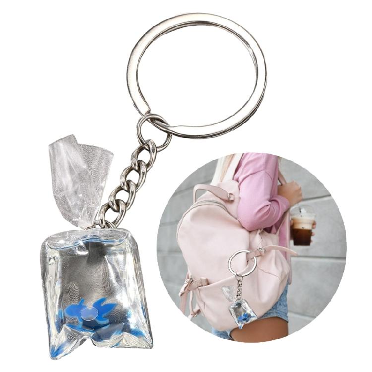 Exquisite Resin Fish Keychain Pendant In Transparent Water Bag for Bags Backpack