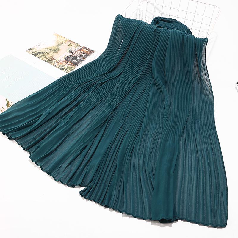 Big Size Pearl Chiffon Scarf Solid Color Pleated Stripe Headwear Scarves Women Muslim Hijab Head Wrap Plain Travel Shawls