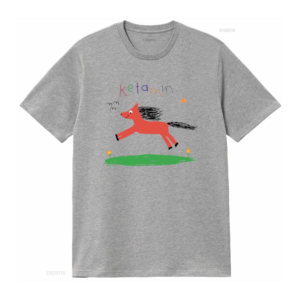 Ketamine horse child drawing tee Meme Heavy Cotton T Shirt vintage Washed Versatile Casual Slightly designer clothes Soft
