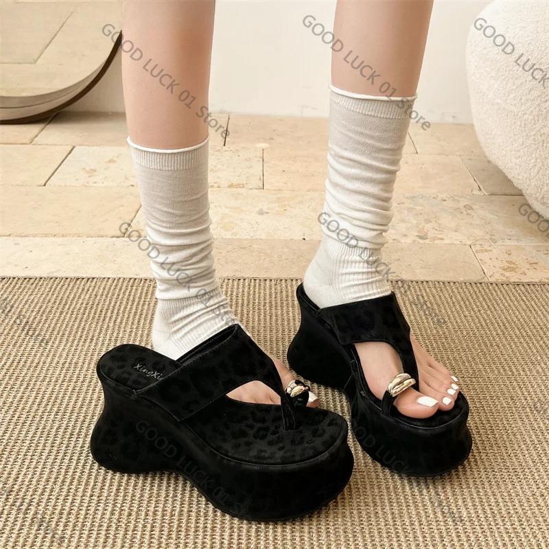 Fashion 2025 Summer Platform Wedges Woman Clip Toe Slippers Fashion Thick Bottom High Heels Party Slides Shoes