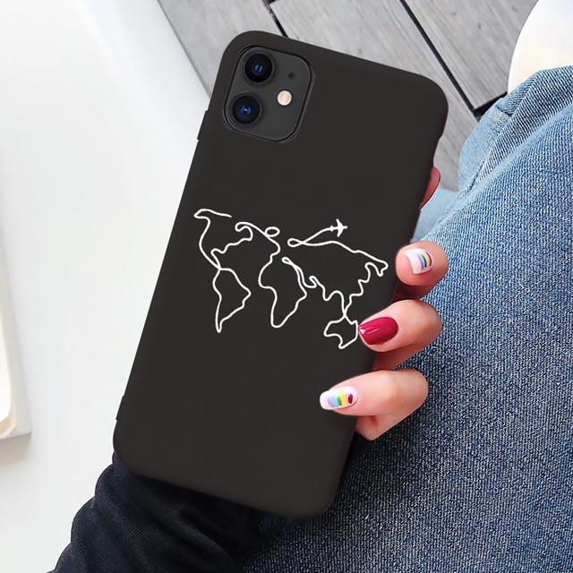 Luxury World Map Travel phone Case For iPhone XR XS Max X XS 12 11 13 Pro max SE 2020 7 8 Plus Silicone Soft airplane Cover