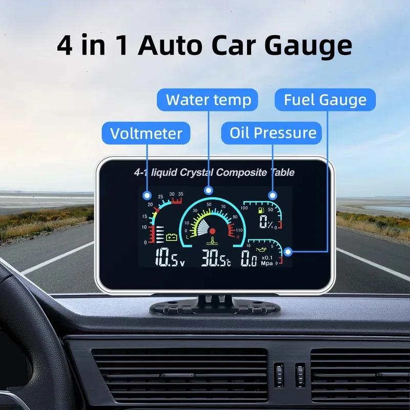 Universal Car 12V/24V LCD Digital Truck Car Oil Pressure Gauge Voltmeter Water Temp Meter Combination Table with 1/8 NPT Sensors