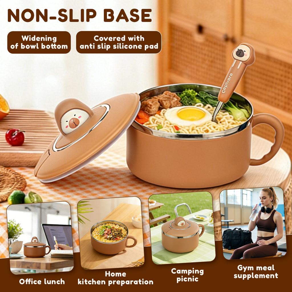 Stainless Steel Ramen Bowls 40.6 Oz Noodle Bowls with Spoon and Lids Large Capacity Ramen Noodle Bowl for Kitchen Accessories