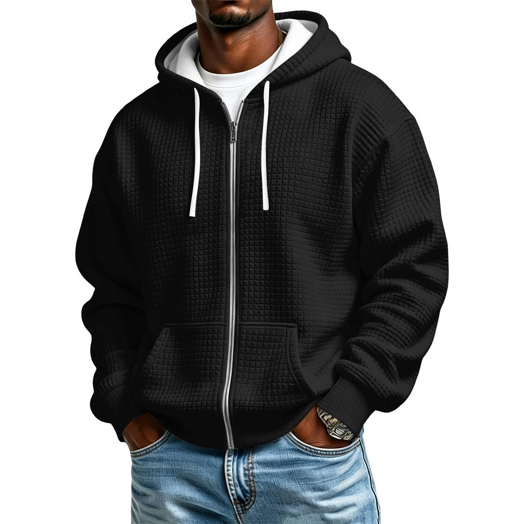 Men's Knit Zip-Up Hoodie Casual Color Hooded Sweatshirt for Winter