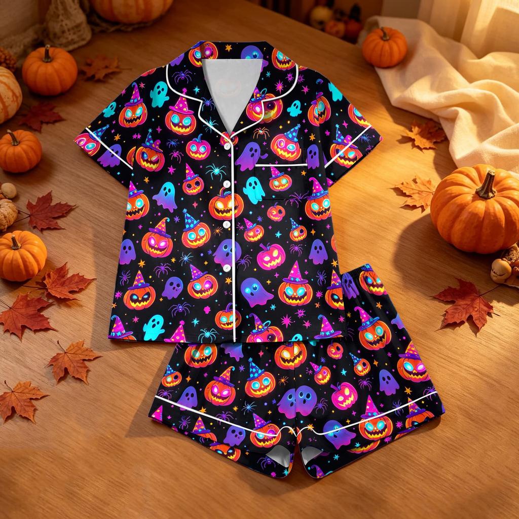 Conjunto de Pijama de Dos Piezas con Estampado de Halloween para Mujer