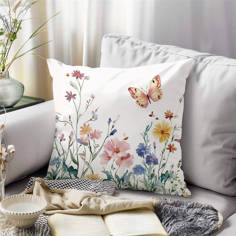 1Pc Spring Butterfly And Flowers Pillow Cover For Home Living Room Bedroom Sofa Office Decorative Pillowcase Soft Throw Pillows
