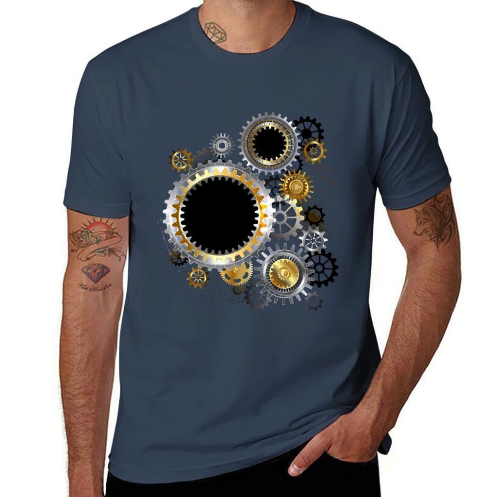 Stalowe zębatki ( Koła Zębate Steampunk ) T-shirt Casual z Nadrukiem Wzór Koszulka