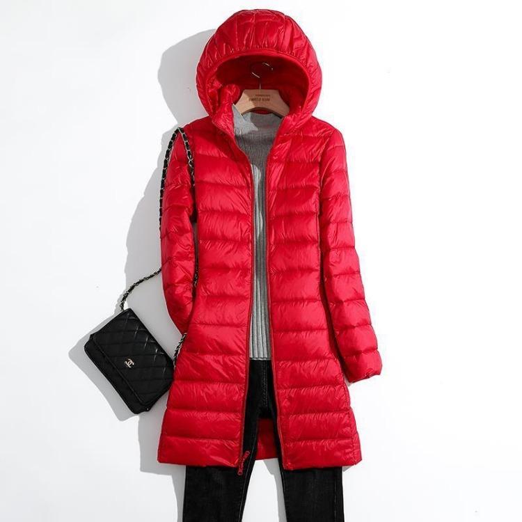 2025 Winter Autumn Women Plus Size Lightweight Down Jacket Detachable Hood Warm Mid Length Coat