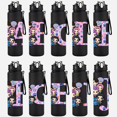 Gourde de 750 ml avec 26 lettres anglaises imprimées K-Pop Demon Hunters, grande capacité, idéale pour les activités de plein air et le sport, cadeau pour enfants.