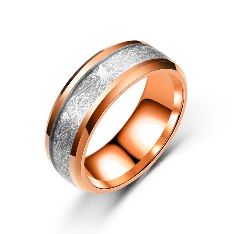 Men's 8MM Meteorite Stone Pattern Inlaid Silver Stainless Steel Ring - Engagement Wedding Band for Cocktail Party High