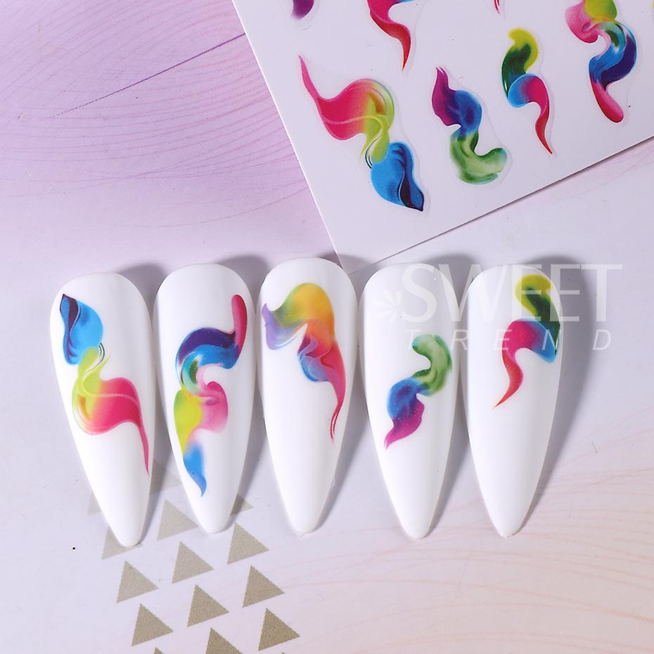 1Pcs Ink Blooming 3D Nail Stickers Gradient Abstract Geometric Wave Line Stripe Nail Art Sliders Decal Manicure Decor