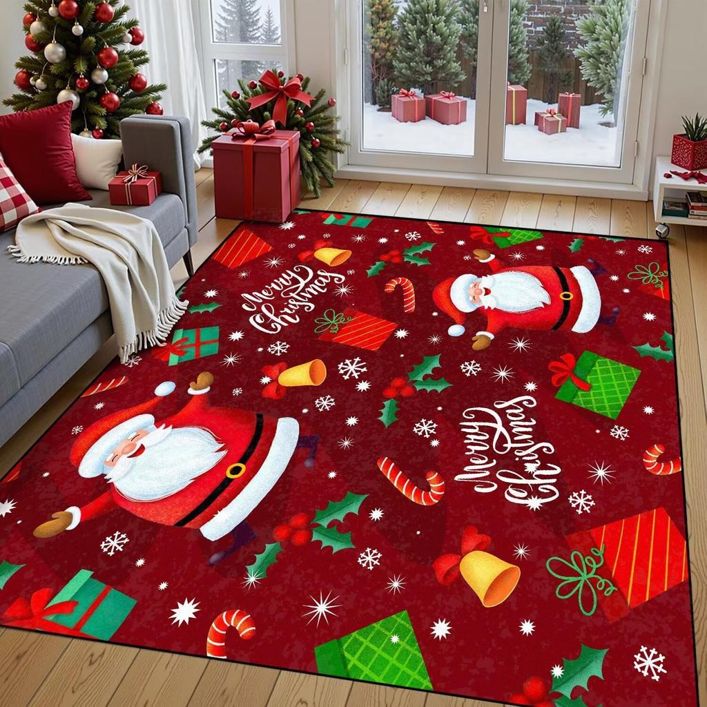 Christmas Santa Claus Rug Extra Large Area Rug for Living Room Bedroom Office Non-Slip Washable Red Carpet Throw Rug Winter Room